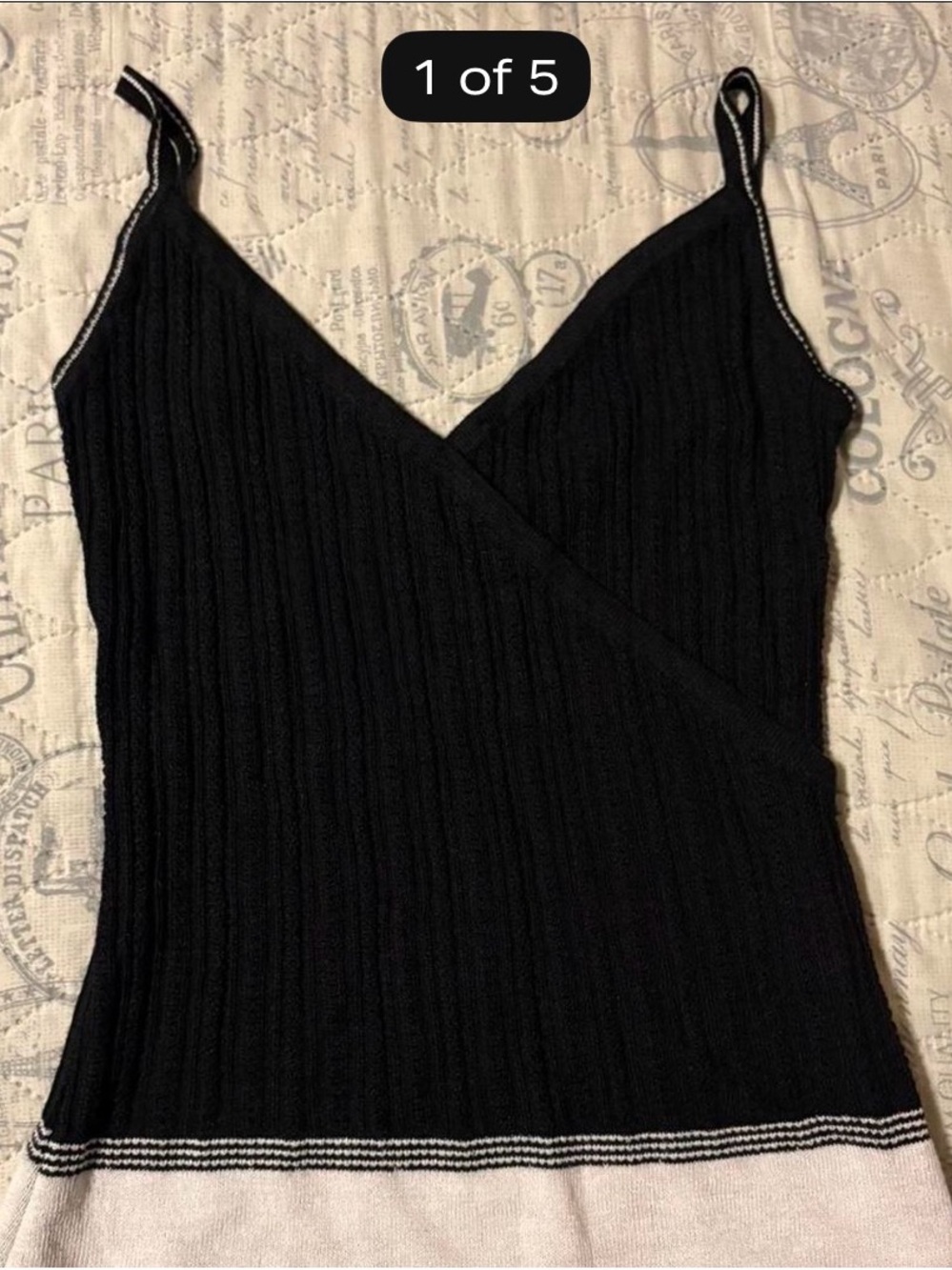 Black Ribbed V-Neck Cami with Contrast Hem